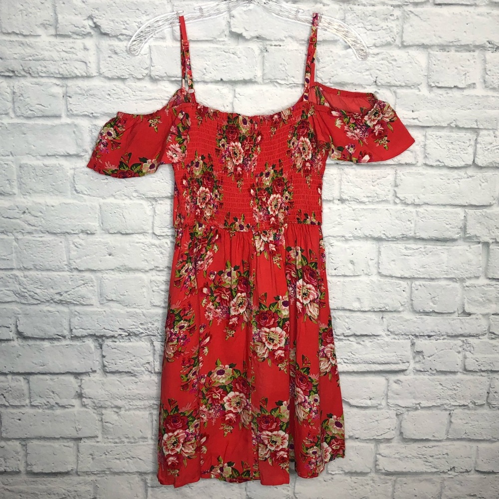 Band of Gypsies Orange Floral Off Shoulder Dress - Picture 3 of 4